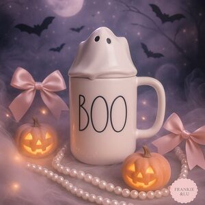 Rae Dunn BOO Mug w/ Ghost Topper Halloween Ceramic NWT